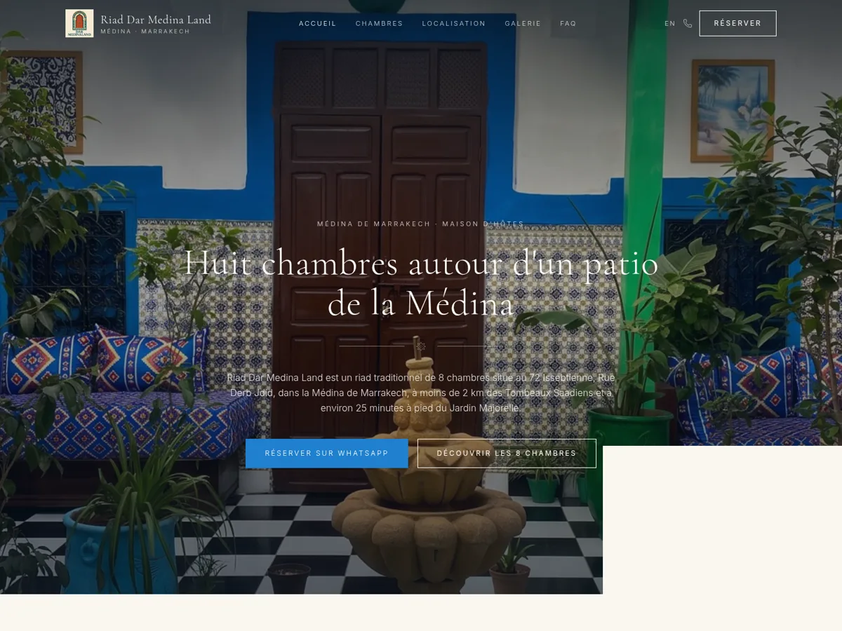 Page d'accueil du site Riad Dar Medina Land à Marrakech